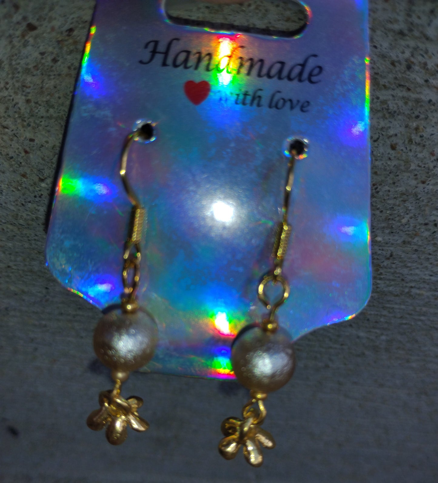 Pearl Bead and Gold Flower Earrings