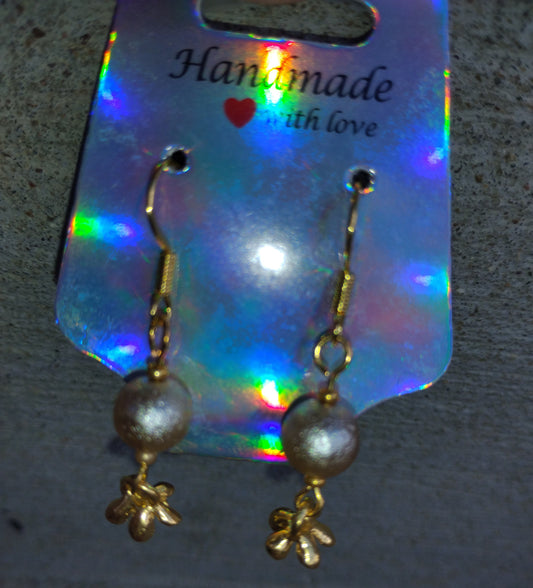 Pearl Bead and Gold Flower Earrings