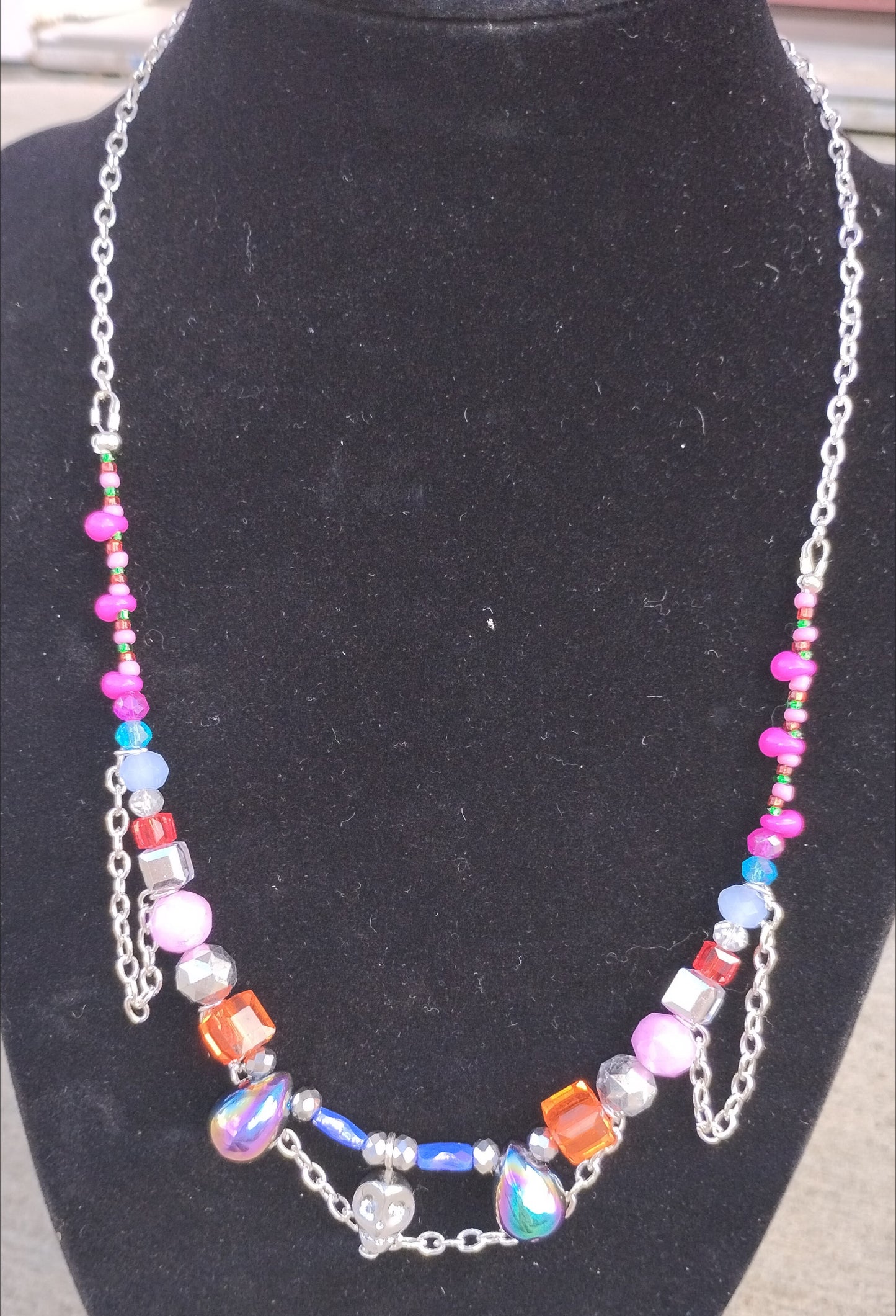 Bead and Chain Necklace with Skulls