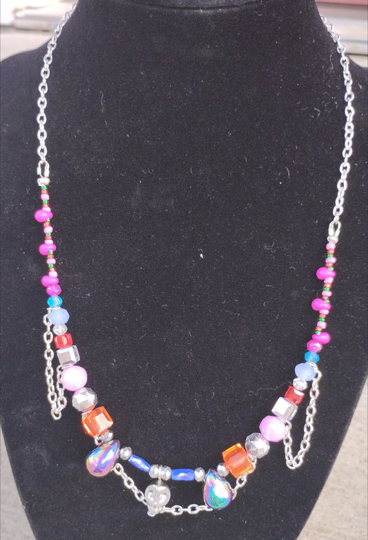 Bead and Chain Necklace with Skulls