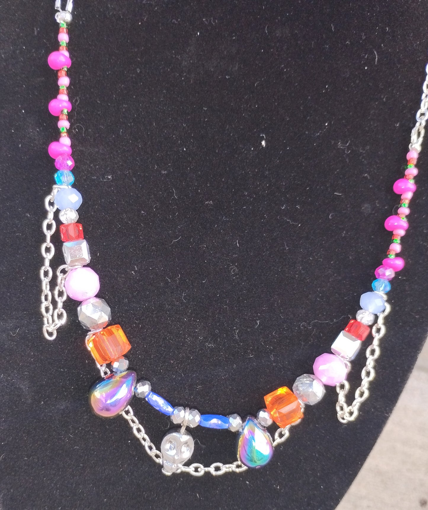 Bead and Chain Necklace with Skulls