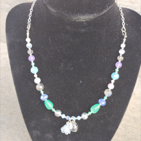 Blue Beaded Flower Necklace