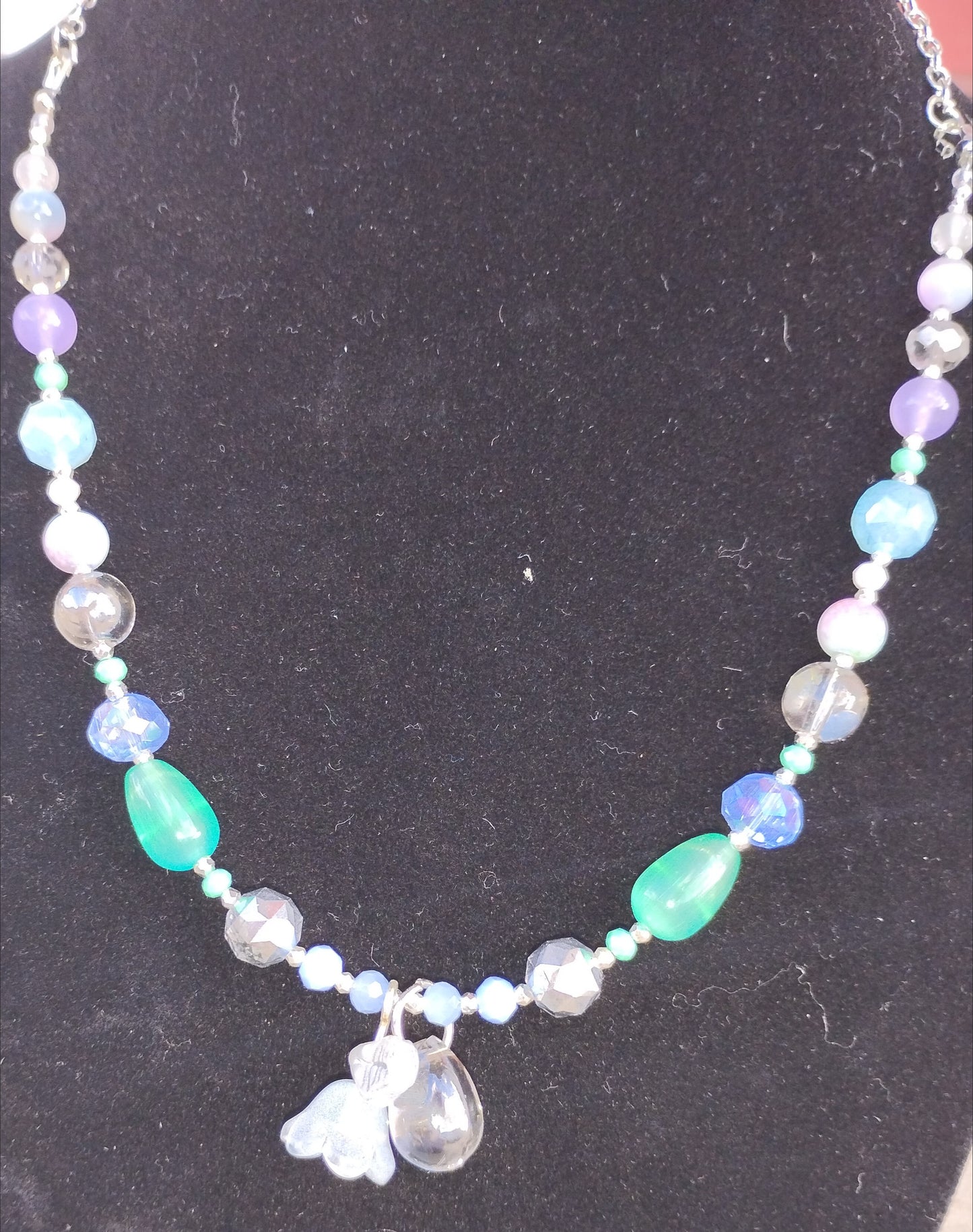 Blue Beaded Flower Necklace