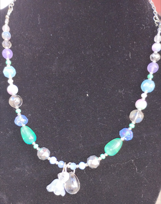 Blue Beaded Flower Necklace