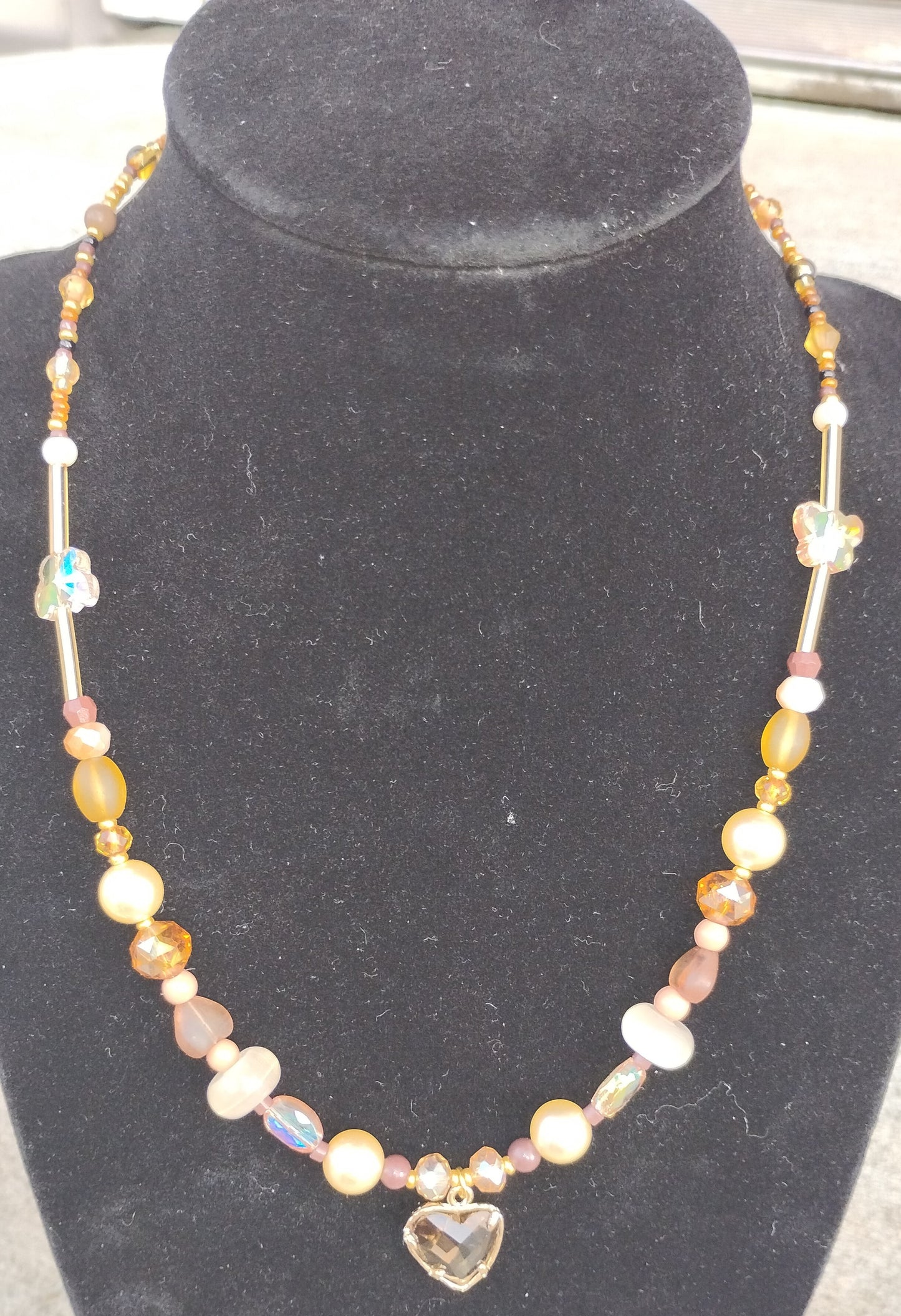 Coffee Brown Beaded necklace with Heart pendant