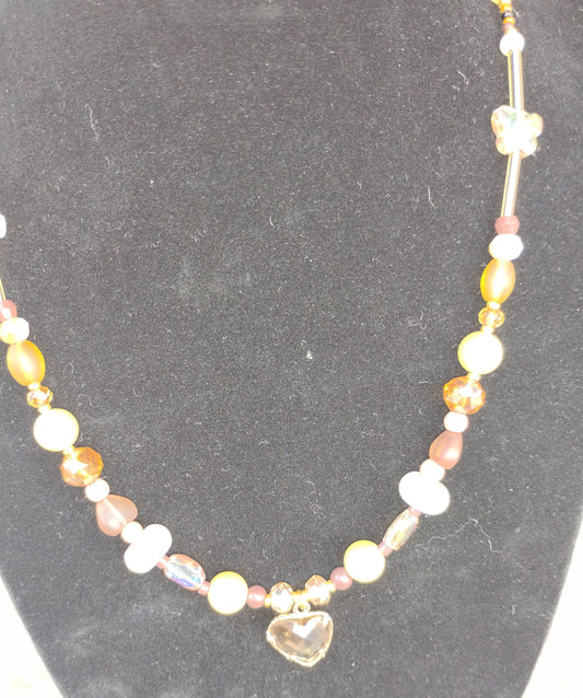 Coffee Brown Beaded necklace with Heart pendant
