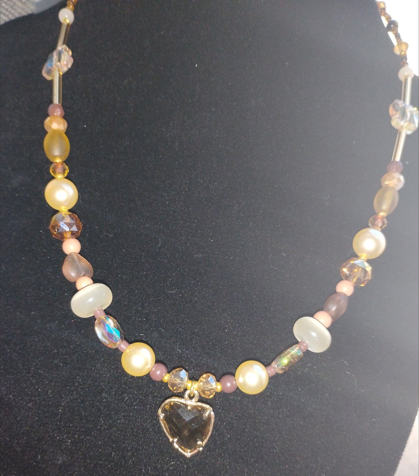 Coffee Brown Beaded necklace with Heart pendant