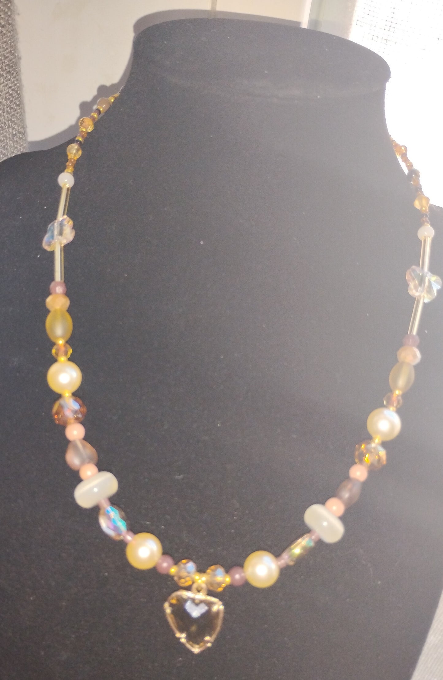 Coffee Brown Beaded necklace with Heart pendant